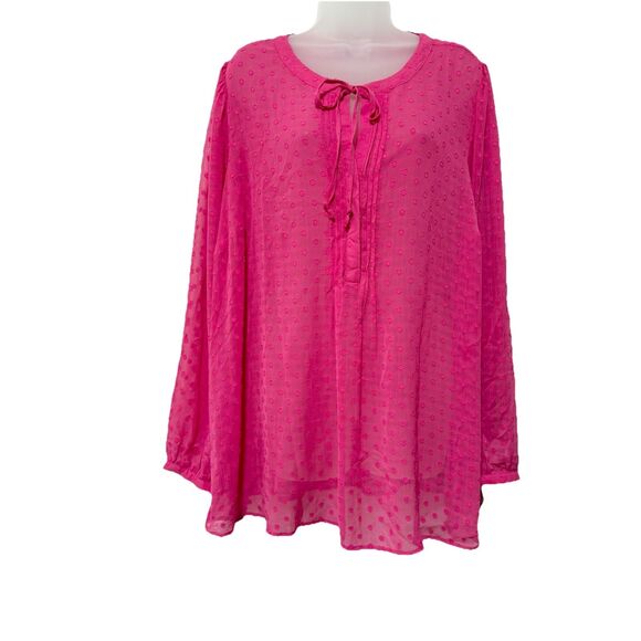 Torrid Womens Pink V-Neck Tassel Swiss Dot Sheer Peasant Blouse Top Size 3X - Picture 1 of 10